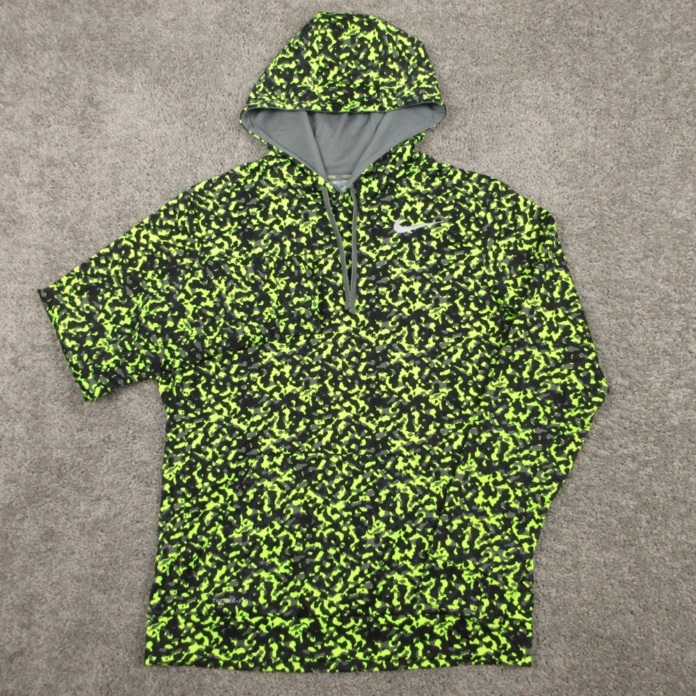 Nike Sweater Mens M Black Green Camo Thermafit Fleece Pullover Hoodie Sweatshirt